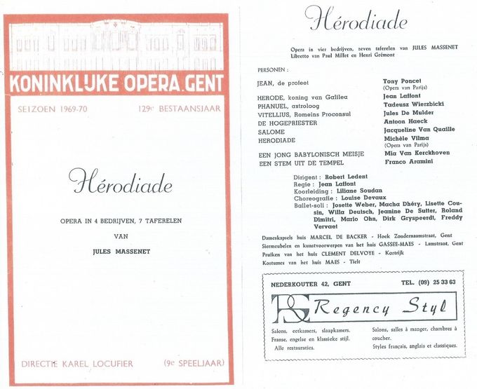 Hier een memorabele voorstelling aan de Koninklijke Opera Gent tijdens het speelseizoen 1969/70
 