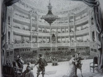 Zicht vanop het podium naar de zaal van de nieuwe opera (1850)