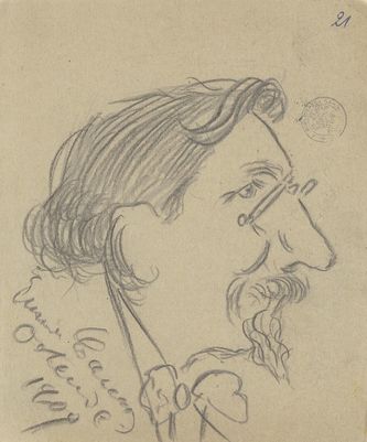 Karikatuur van Jan Blockx getekend door Enrico Caruso 1909