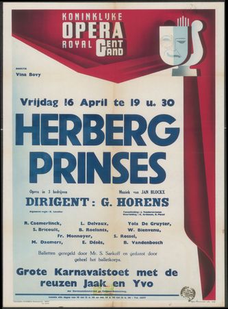 Affiche van de eerste voorstelling na de bevrijding in WO II onder de directie van Vina Bovy 1947.