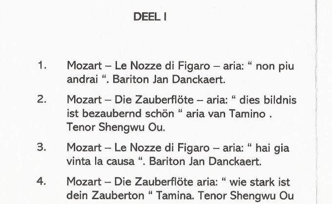 Het programma van het Internationale Belcanto Concert te Melle ingericht door het Willemsfonds Melle.